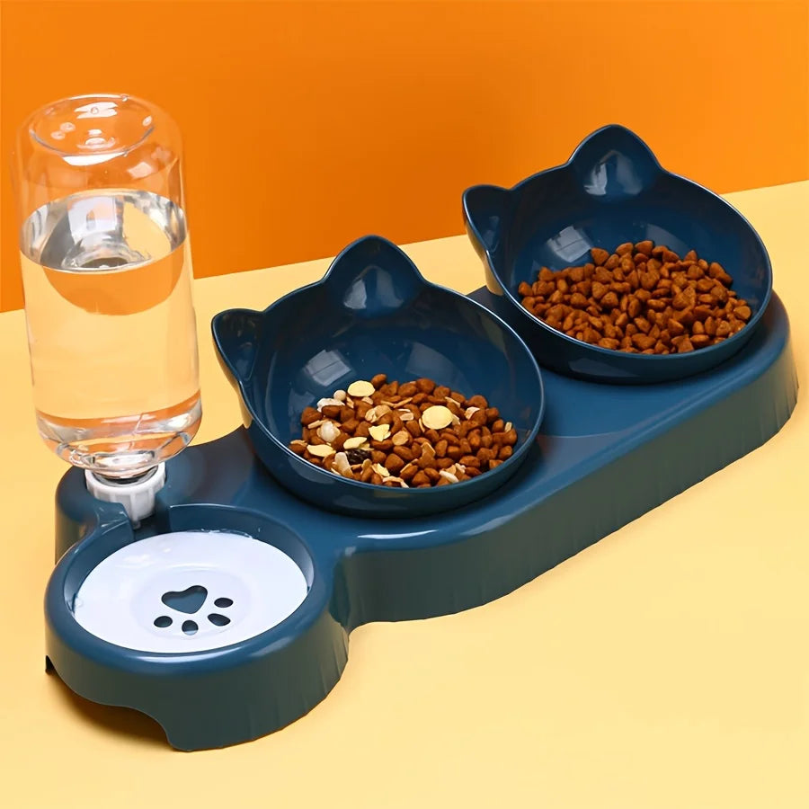 Comedouro e Bebedouro 3 em 1 para Pets | Design Inclinado e Água Automática